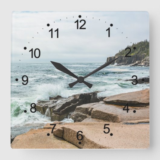 Acadia Ocean Waves Coastal Maine Square Wall Clock Vierkante Klok (Voorkant)