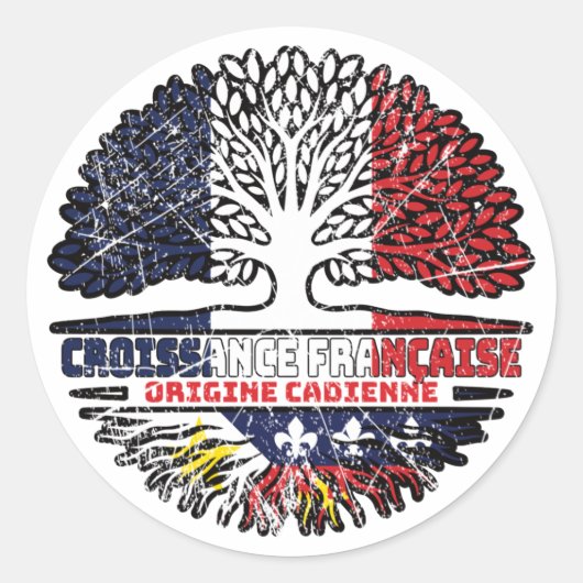 Acadian Cajun French France Tree Roots Flag Ronde Sticker (Voorkant)