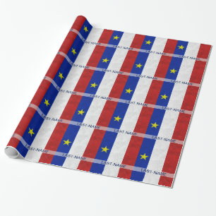 Acadian Flag Surname Distress Grunge personaliseer Cadeaupapier