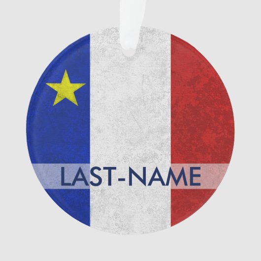 Acadian Flag Surname Distress Grunge personaliseer Ornament (voorkant)