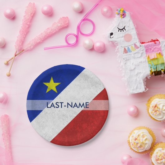 Acadian Flag Surname Distress Grunge personaliseer Papieren Bordje (Feest)