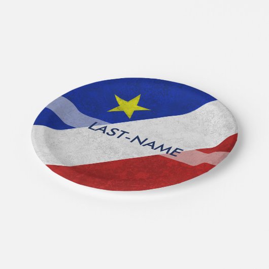 Acadian Flag Surname Distress Grunge personaliseer Papieren Bordje (Gekanteld)