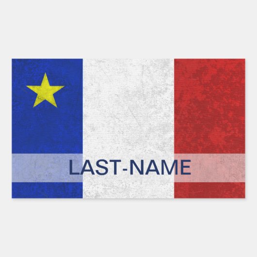 Acadian Flag Surname Distress Grunge personaliseer Rechthoekige Sticker (Voorkant)