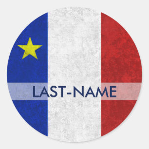 Acadian Flag Surname Distress Grunge personaliseer Ronde Sticker