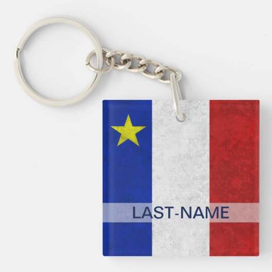 Acadian Flag Surname Distress Grunge personaliseer Sleutelhanger (voorkant)