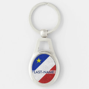 Acadian Flag Surname Distress Grunge personaliseer Sleutelhanger