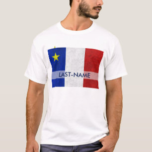 Acadian Flag Surname Distress Grunge personaliseer T-shirt