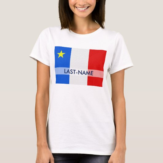 Acadian Flag Surname Distress Grunge personaliseer T-shirt (Voorkant)