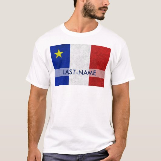 Acadian Flag Surname Distress Grunge personaliseer T-shirt (Voorkant)