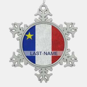 Acadian Flag Surname Distress Grunge personaliseer Tin Sneeuwvlok Ornament