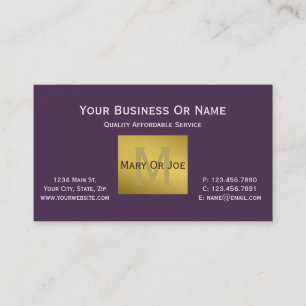 Acai Paars Violet White Text Gold Monogram wissen Visitekaartje