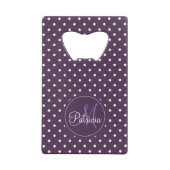 Acai Paarse Violet & White Polka Dots monogramed Creditkaart Flessenopener (Voorkant)