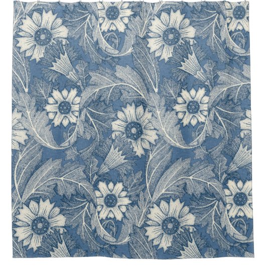 acanthus kobalt denim douchegordijn (Voorkant)