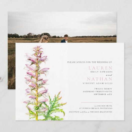 Acanthus mollis watercolor bruiloft kaart (Voorkant / Achterkant)