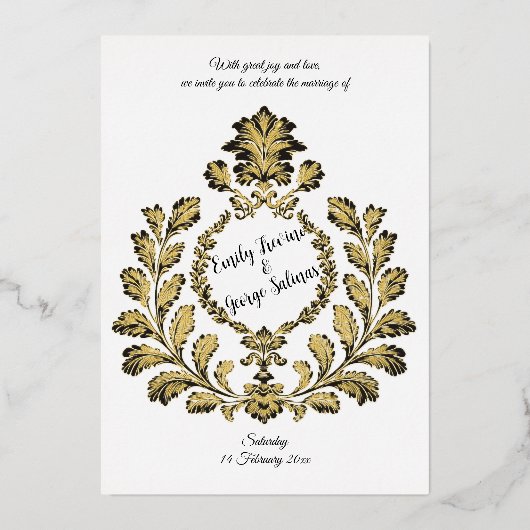 Acanthus & Oudheid, Goud en Zwart, Folie Uitnodiging (Voorkant)