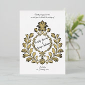 Acanthus & Oudheid, Goud en Zwart, Folie Uitnodiging (Staand Voorkant)