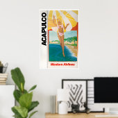 Acapulco Art Western Airlines Reisposter Mexico Poster (Thuiskantoor)