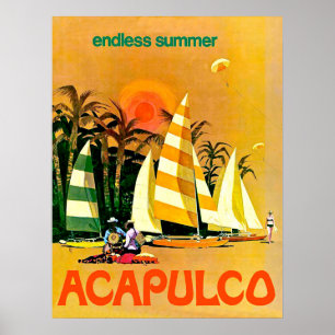 Acapulco, eindeloze zomerzeilboten aan de kust poster
