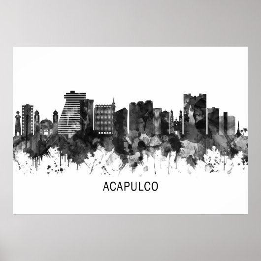 Acapulco Mexico Skyline BW Poster (Voorkant)