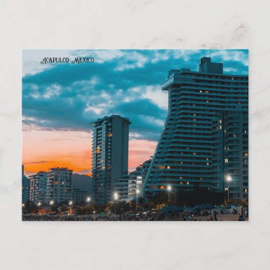 Acapulco Mexico Skyline Nachttijd Feestdagenkaart (Voorkant)