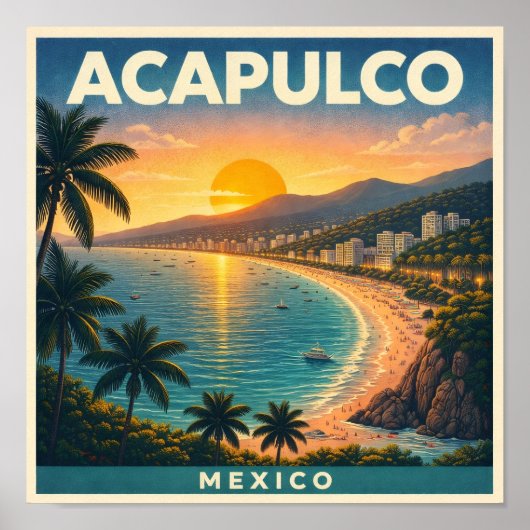 Acapulco Mexico Vintage Reisposter Poster (Voorkant)