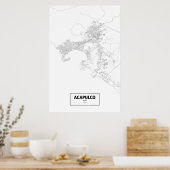 Acapulco, Mexico (zwart op wit) Poster (Keuken)