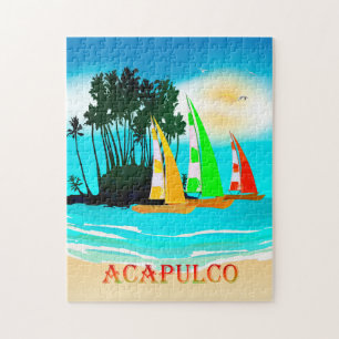 Acapulco Sailboten Beach Sun Poster Puzzle Legpuzzel