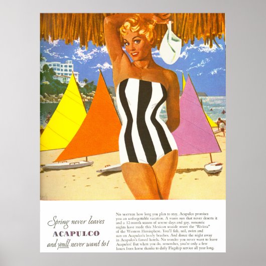 Acapulco, vrouw op het strand poster (Voorkant)