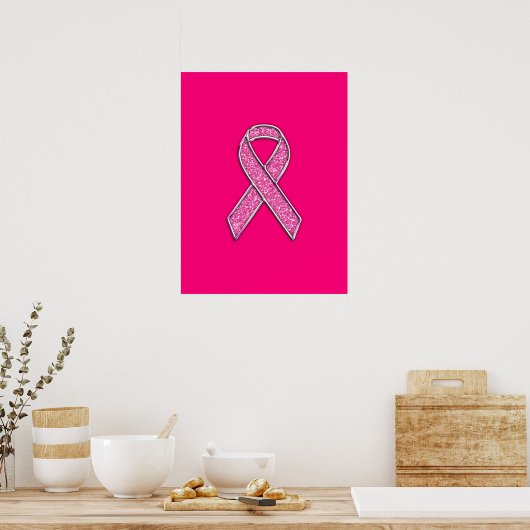 Accent Chrome Glitter Style Roze Lint Bewustzijn Poster (Keuken)