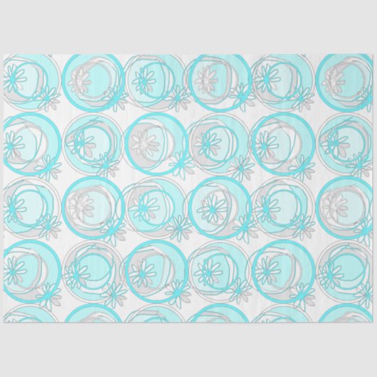 Accent Cirkels Achtergrond Bloemen Turquoise Wit Tissuepapier (Voorkant)