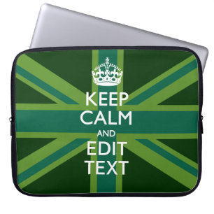 Accent Groen Blijf Kalm En Jouw Tekst Union Jack Laptop Sleeve