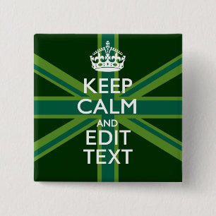 Accent Groen Keep Calm And Your Tekst Union Jack Vierkante Button 5,1 Cm