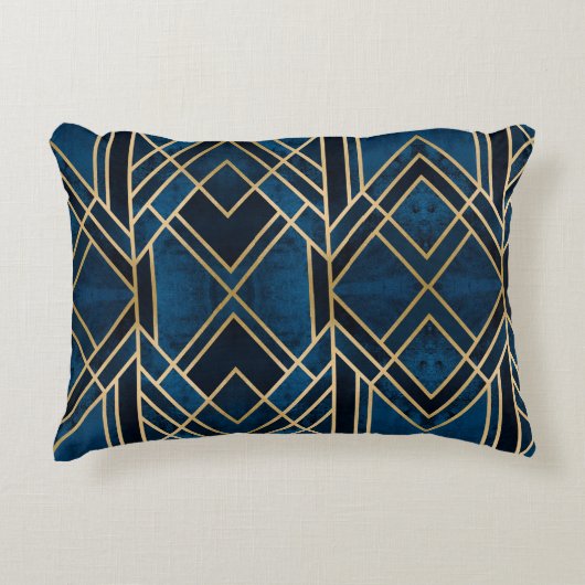 Accent Pillow - Art Deco Blue & Gold Kussen (Voorkant)