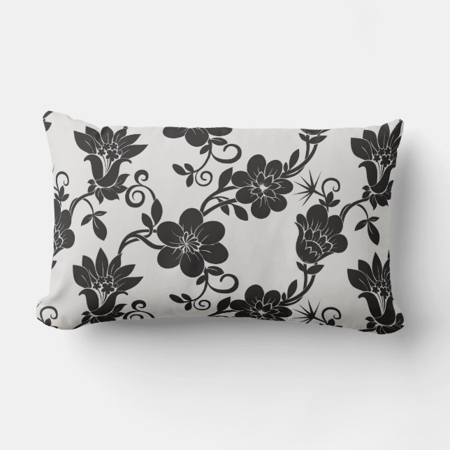 Accent Pillow-Black Flowers Lumbar Pillow Kussen (Voorkant)