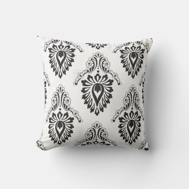 Accent Pillow-Black/White Damask voor buitengebrui Buitenkussen (Voorkant)