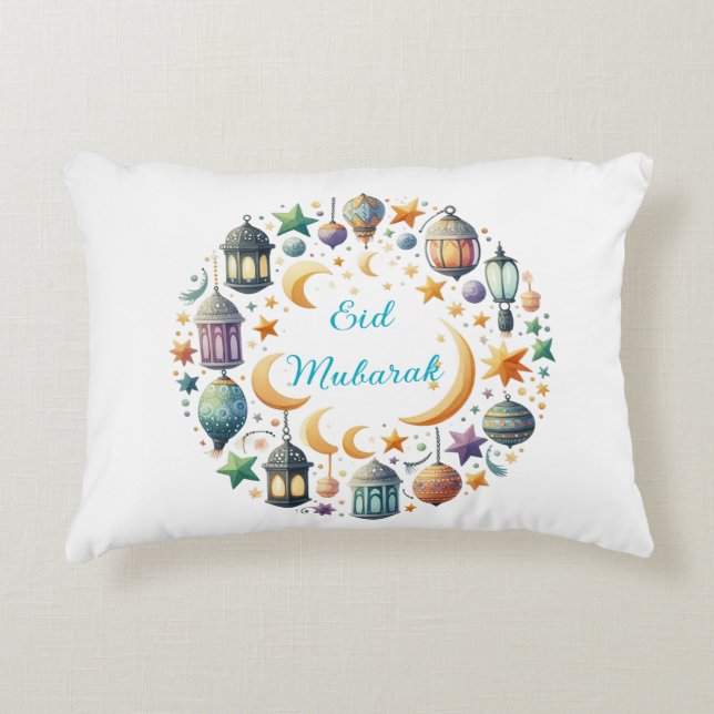 Accent Pillow-Eid Mubarak Wreath Accent Pillow Accent Kussen (Voorkant)