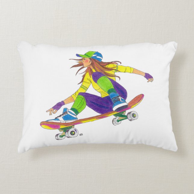 Accent Pillow Girl Skateboarder Kussen (Voorkant)