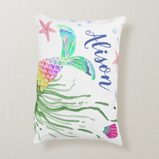 Accent Pillow Mermaid Custom Name Accent Kussen (Achterkant (Verticaal))