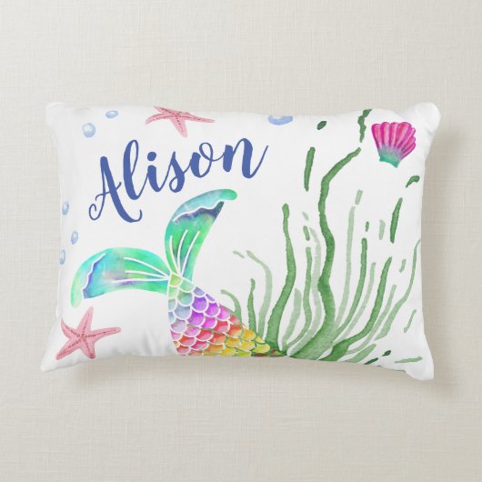 Accent Pillow Mermaid Custom Name Accent Kussen (Achterkant)
