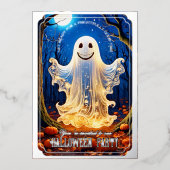 Accented Ghost Glow Halloween Zilver Folie Uitnodiging (Voorkant)