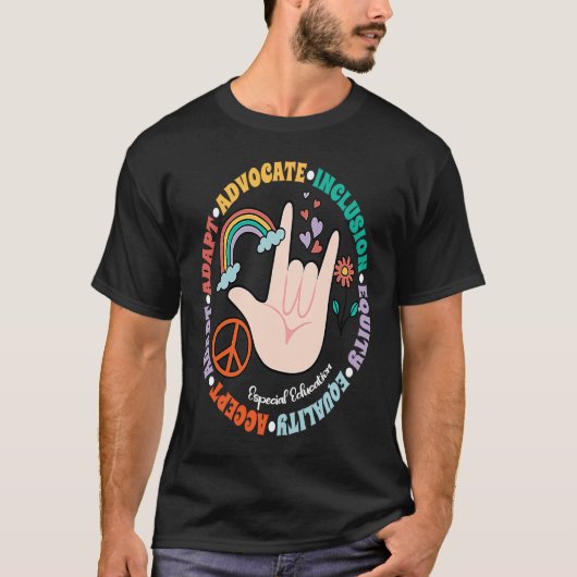 Accept Adapt Advocate Inclusion Equity Equality T-shirt (Voorkant)