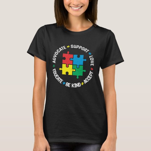 Accept Support Advocate Educate Autistic Autism Aw T-shirt (Voorkant)
