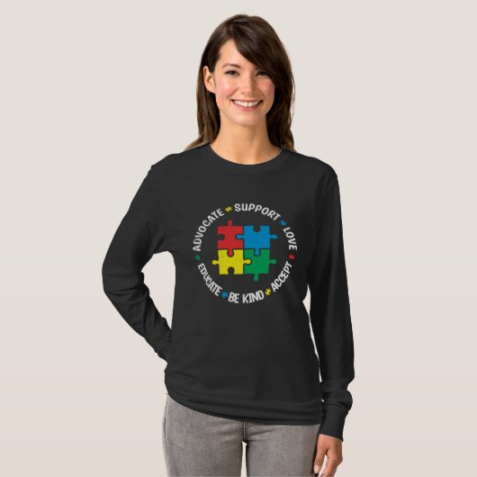 Accept Support Advocate Educate Autistic Autism Aw T-shirt (Voorkant volledig)