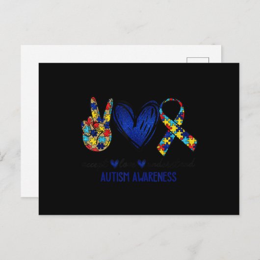 Accept Understand Love Autism Awareness T-Shirt Au Briefkaart (Voorkant / Achterkant)