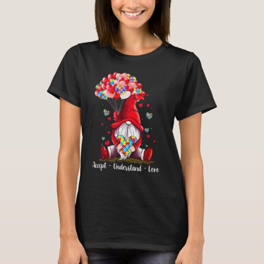 Accept Understand Love Gnome Valentine Autism Awar T-shirt (Voorkant)