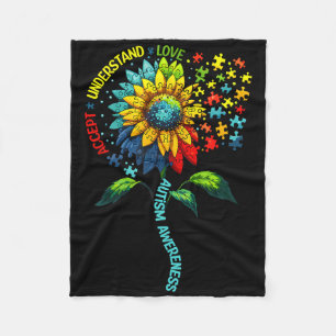 Accept Understand Love Sunflower Autism Awareness Fleece Deken