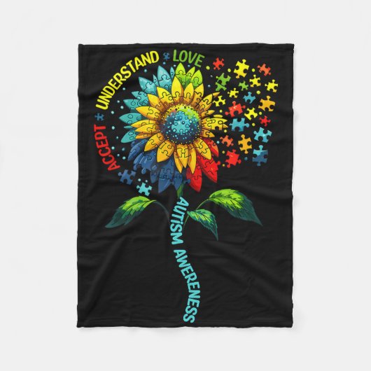 Accept Understand Love Sunflower Autism Awareness Fleece Deken (Voorkant)