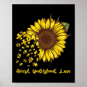 Accept Understand Love Sunflower Autism Awareness Poster