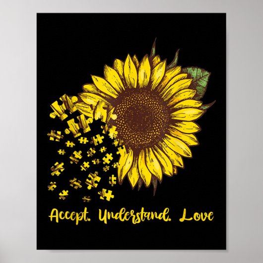 Accept Understand Love Sunflower Autism Awareness Poster (Voorkant)
