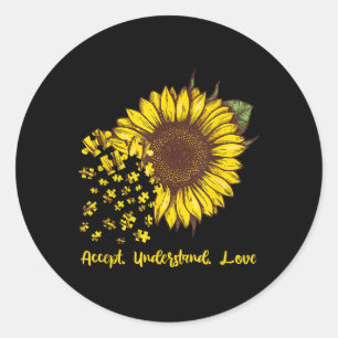 Accept Understand Love Sunflower Autism Awareness Ronde Sticker